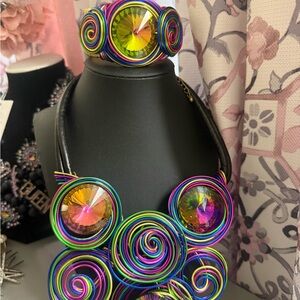 Vibrant Multicolor Spiral Necklace and Bracelet Set